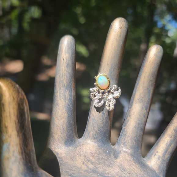 Opal & Sapphire Sterling & gold baby Octopus 🐙 ring sz7.5 - Picture 4 of 7